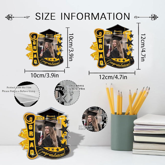 UUBAO Customized Graduation Plaque with Single Picture Custom Picture 2025 Congrats Grad Crystal Desktop Farewell Keepsake Gift (Black and Gold)