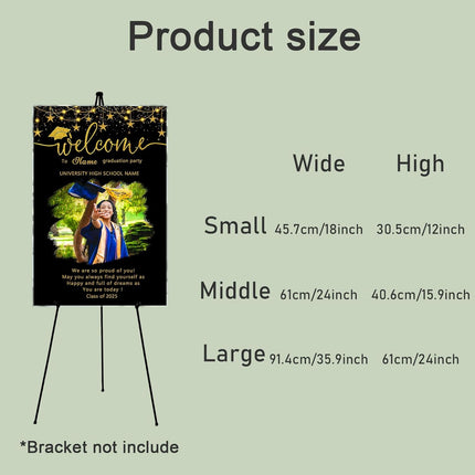 UUBAO Customized Welcome Sign for Graduation Party Personalized Acrylic Sign with Photo Name Class of 2025 Graduation Decor(Black and Gold)