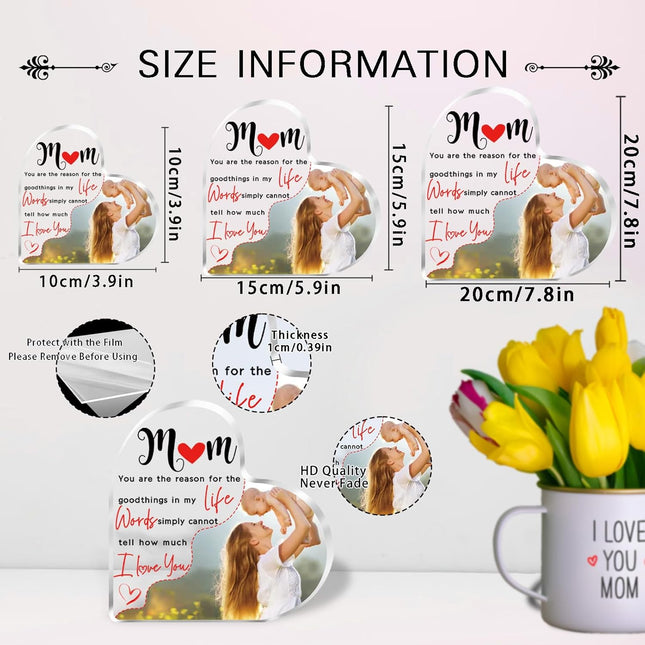 UUBAO Custom Mother‘s Day Personalized Acrylic Plaque with Photos Name Gifts for Mom (Heart)