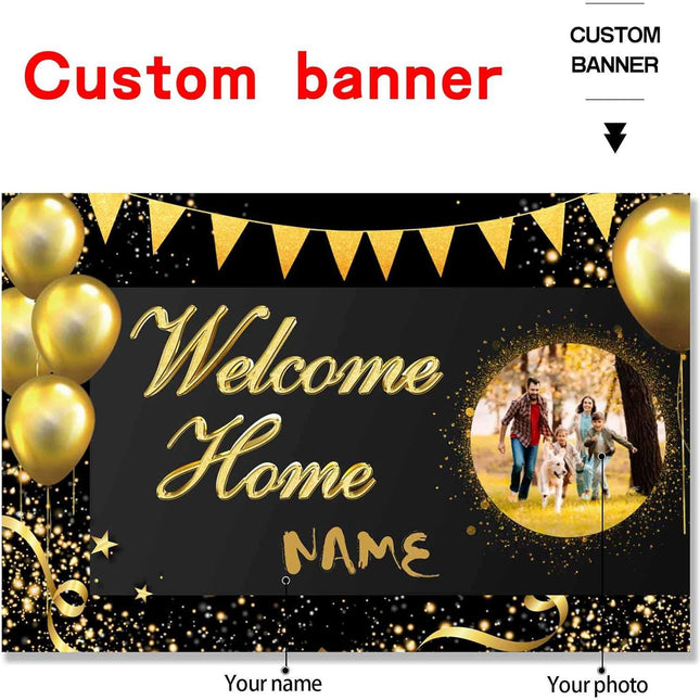 UUBAO Custom Welcome Home Banner Decoration, Black Gold Yard Sign for Outdoor Decor, Military Homecoming Deployment Returning Party Supplies