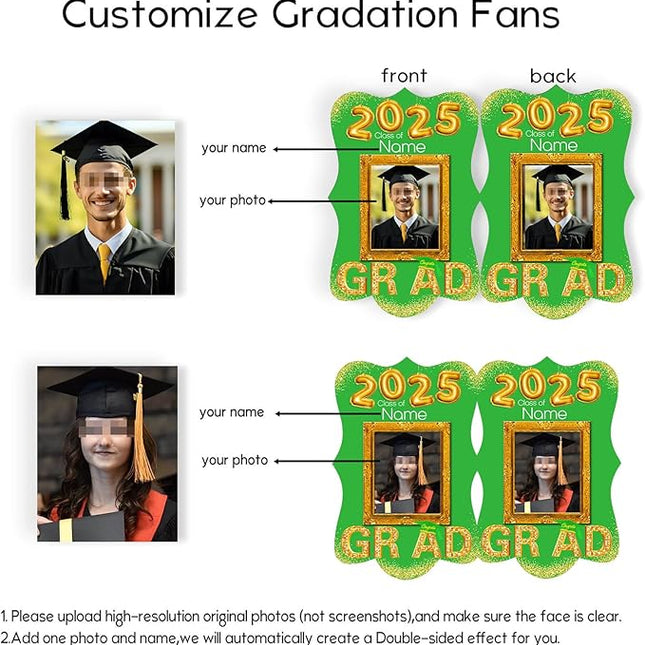 UUBAO Personalized Graduation Double Sided Face Fan Class of 2025 Customized Graduation Head Face Cutout with Handle Fun Photo Prop Supplies(Light Green)