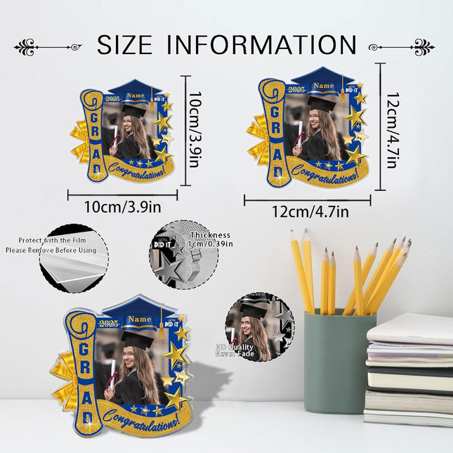UUBAO Customized Graduation Plaque with Single Picture Custom Picture 2025 Congrats Grad Crystal Desktop Farewell Keepsake Gift (Blue and Gold)