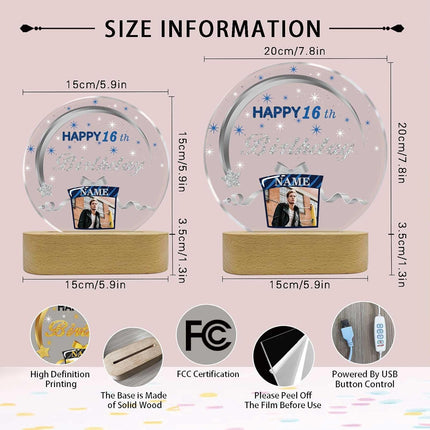 UUBAO Personalized Happy Birthday Night Light Gift with Photo Customized Acrylic Lamp for Her Mom Daughter Grandma Nana(Navy Blue and Silver)