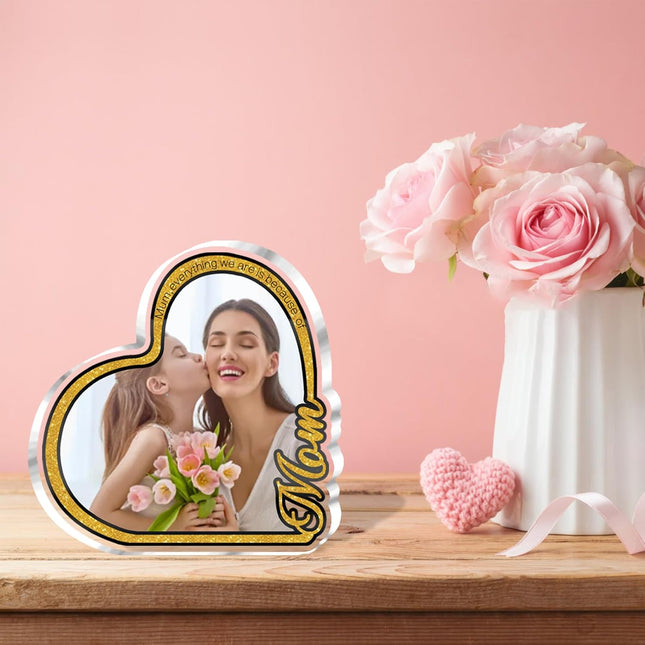 UUBAO Custom Mother‘s Day Personalized Acrylic Plaque with Photos Name Gifts for Mom (Heart Gold)