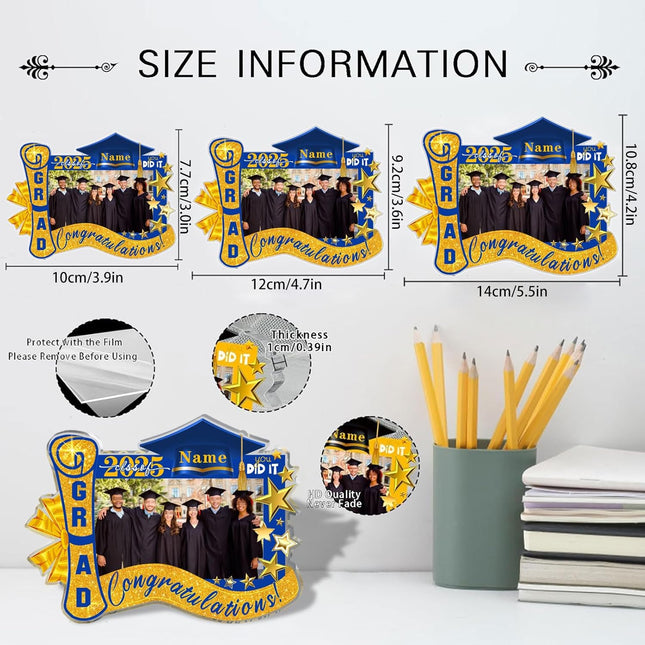 UUBAO Customized Graduation Plaque with Photo Crystal Desktop Keepsake Gift (Blue and Gold)