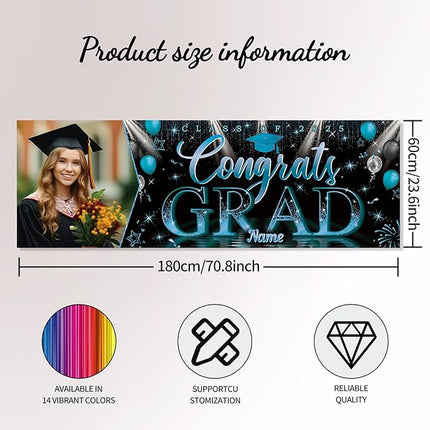 UUBAO Custom Graduation Party Decorations Personalization Banner Class of 2025 Backdrop (Sky Blue）