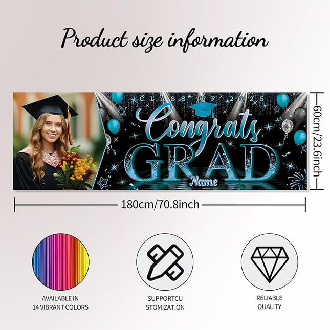 UUBAO Custom Graduation Party Decorations Personalization Banner Class of 2025 Backdrop (Sky Blue）
