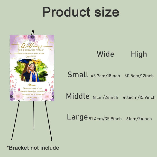 UUBAO Customized Welcome Sign for Graduation Party Personalized Acrylic Sign with Photo Name Class of 2025 Graduation Decor(Purple Flowers)