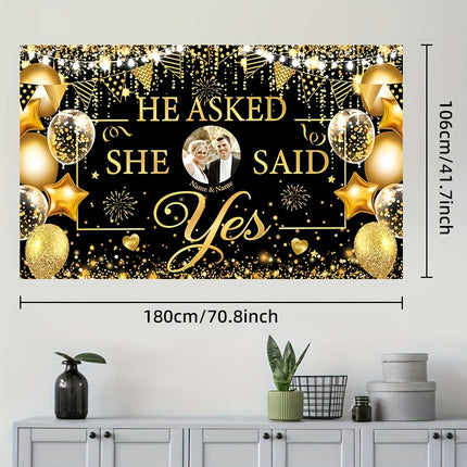 UUBAO Custom Black Gold Engagement Decorations Personalized Banner for Wedding Happy Engagement Party