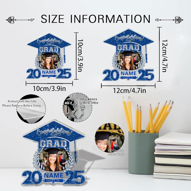 UUBAO Customized Graduation Plaque with Photo Crystal Desktop Keepsake Gift (Blue and Silver)