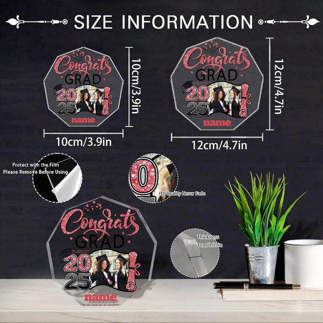 UUBAO Personalized Graduation Gift Class of 2025 Desk Paperweight Farewell Memorial Decorative Signs Plaques with Photo (Pink)