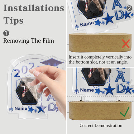 UUBAO Graduation Gifts Personalized Night Light Class of 2025 Custom Photo Name Gifts for Him Her Gifts for College, High School (Blue and Silver)