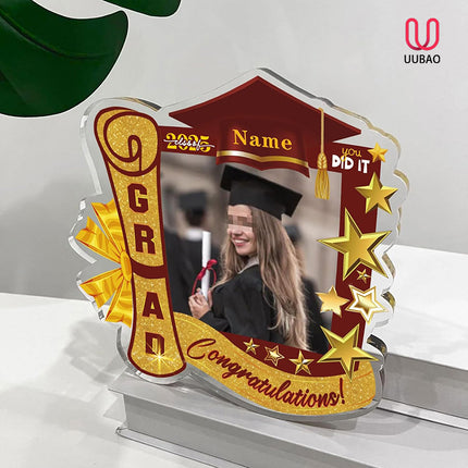 UUBAO Customized Graduation Plaque with Single Picture Custom Picture 2025 Congrats Grad Crystal Desktop Farewell Keepsake Gift (Maroon)