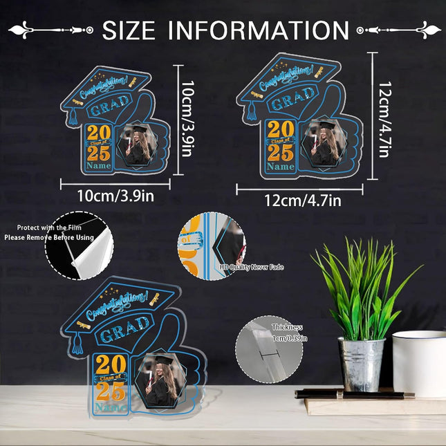UUBAO Personalized Graduation Decorative Signs Plaques Class of 2024 Desk Paperweight Farewell Memorial Gift with Photo(Sky Blue)