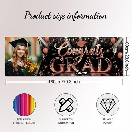 UUBAO Custom Graduation Party Decorations Personalization Banner Class of 2025 Backdrop (Maroon）