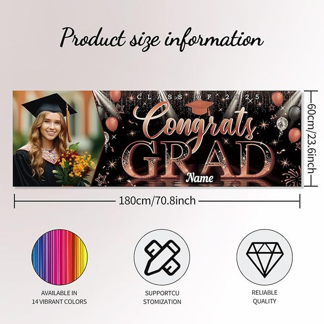 UUBAO Custom Graduation Party Decorations Personalization Banner Class of 2025 Backdrop (Maroon）
