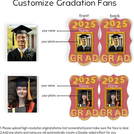 UUBAO Personalized Graduation Double Sided Face Fan Class of 2025 Customized Graduation Head Face Cutout with Handle Fun Photo Prop Supplies(Pink)