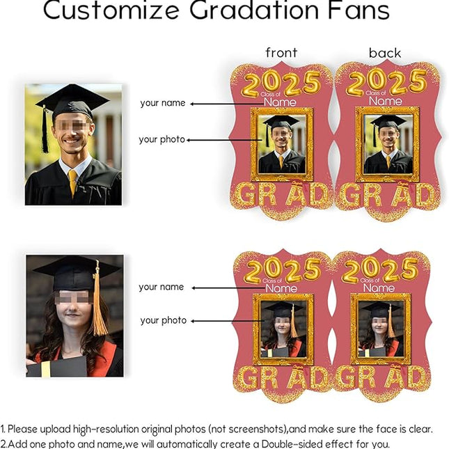 UUBAO Personalized Graduation Double Sided Face Fan Class of 2025 Customized Graduation Head Face Cutout with Handle Fun Photo Prop Supplies(Pink)