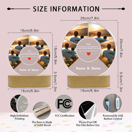 UUBAO Custom Acrylic Night Light Gifts Personalized Father's Day Gifts Acrylic LED Custom Photo Name for Dad