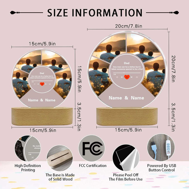 UUBAO Custom Acrylic Night Light Gifts Personalized Father's Day Gifts Acrylic LED Custom Photo Name for Dad