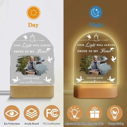 UUBAO Personalized Memorial Gift Photo Night Light Customized Light Up Acrylic Plaque Lamp Sympathy Bereavement Remembrance Gift(Peace Dove)