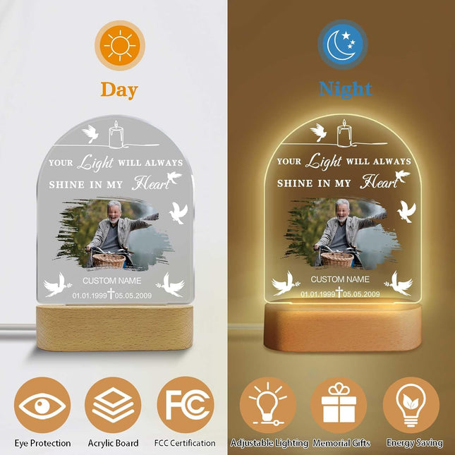UUBAO Personalized Memorial Gift Photo Night Light Customized Light Up Acrylic Plaque Lamp Sympathy Bereavement Remembrance Gift(Peace Dove)