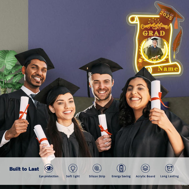 UUBAO Custom Graduation Gift LED Neon Signs Class of 2025 Personalized Photo Congrats Grad USB Powered (Maroon)