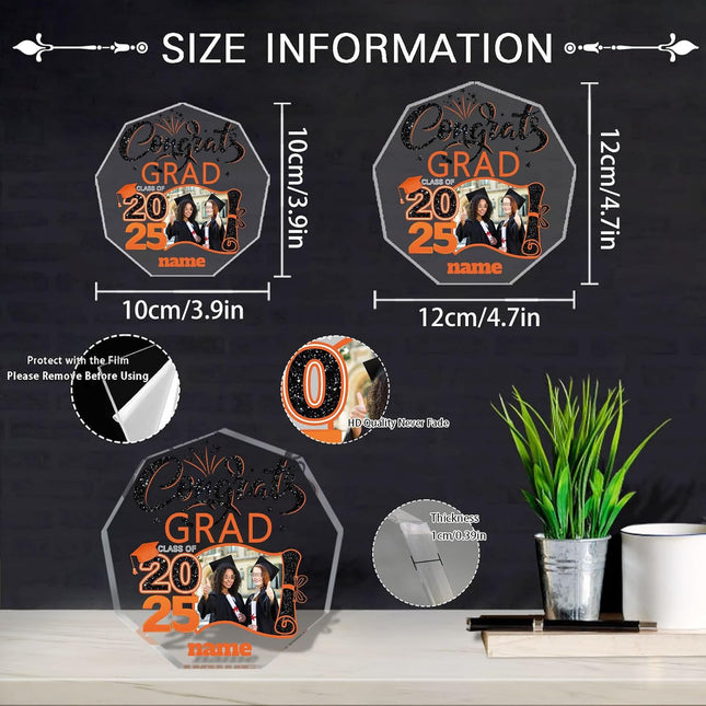 UUBAO Personalized Graduation Gift Class of 2025 Desk Paperweight Farewell Memorial Decorative Signs Plaques with Photo (Orange)