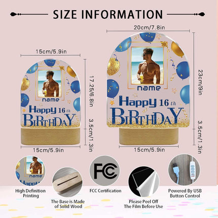 UUBAO Personalized Happy Birthday Night Light Gift with Photo Customized Acrylic Lamp for Her Mom Daughter Grandma Nana(Blue and Gold)