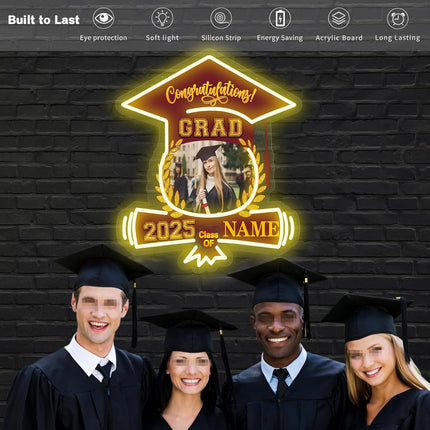 UUBAO Custom Graduation Gift LED Neon Signs Class of 2025 Personalized Photo Congrats Grad USB Powered (Maroon)