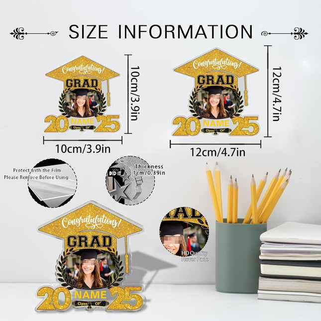 UUBAO Customized Graduation Plaque with Photo Crystal Desktop Keepsake Gift (Yellow)