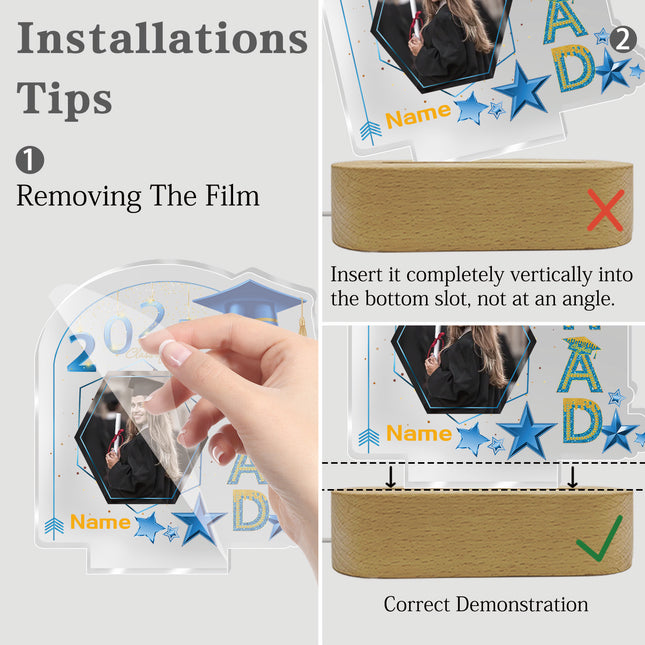 UUBAO Graduation Gifts Personalized Night Light Class of 2025 Custom Photo Name Gifts for Him Her Gifts for College, High School (Sky Blue)