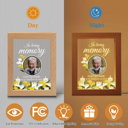 UUBAO Personalized Memorial Gift Night Light Customized Light Up Picture Frames Acrylic Led Plaque Lamp Sympathy Remembrance Gift(Flower)