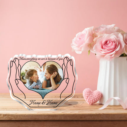 UUBAO Custom Mother‘s Day Personalized Acrylic Plaque with Photos Name Gifts for Mom (Heart Hand)