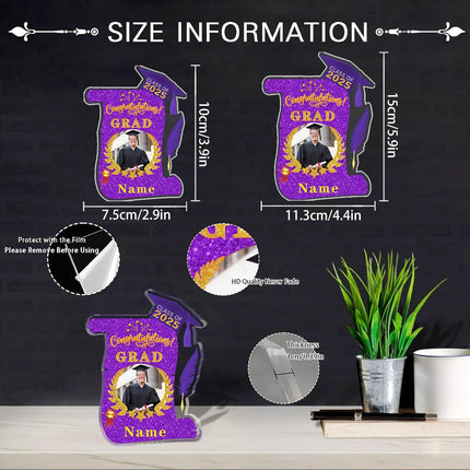 UUBAO Personalized Graduation Gift Class of 2025 Desk Paperweight Farewell Memorial Decorative Signs Plaques with Photo (Purple)