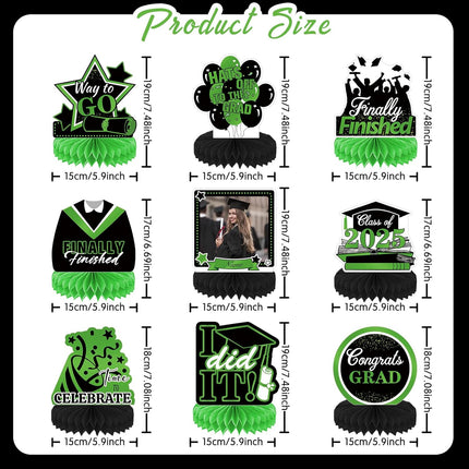 UUBAO 9 PCS Custom Graduation Party Honeycomb Centerpieces Class of 2025 Congrats Grad Decorations Congratulate Graduation Table Toppers for Graduation Party Favor Supplies (Light Green)
