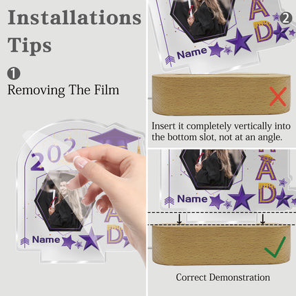 UUBAO Graduation Gifts Personalized Night Light Class of 2025 Custom Photo Name Gifts for Him Her Gifts for College, High School (Purple)