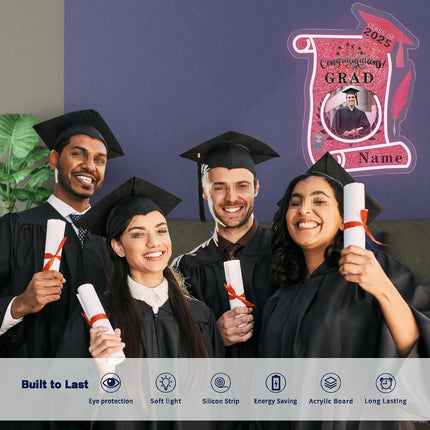 UUBAO Custom Graduation Gift LED Neon Signs Class of 2025 Personalized Photo Congrats Grad USB Powered (Pink)