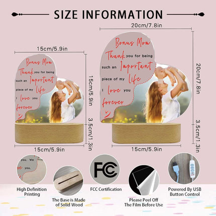UUBAO Customized Acrylic Night Light Gifts Personalized Mother's Day Gifts Custom Photo for Bonus Mom