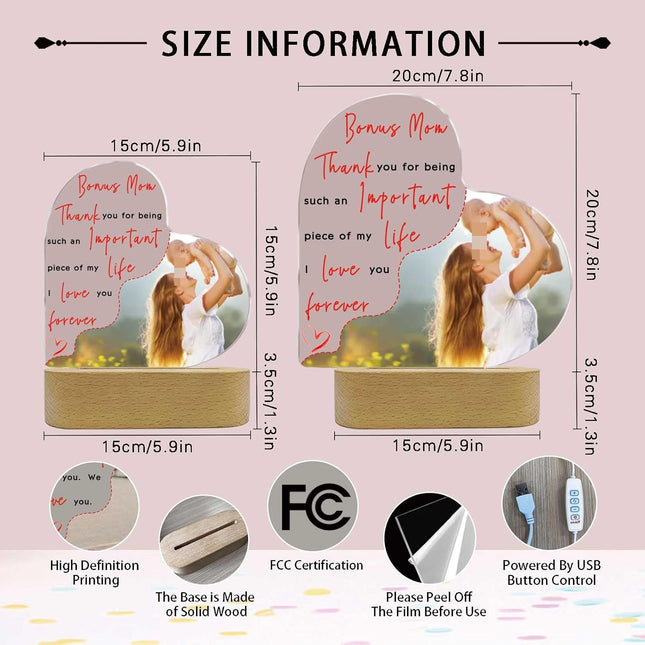 UUBAO Customized Acrylic Night Light Gifts Personalized Mother's Day Gifts Custom Photo for Bonus Mom