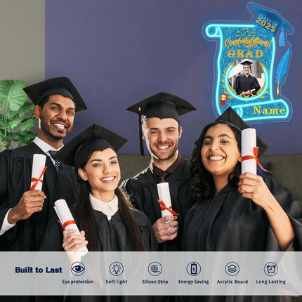 UUBAO Custom Graduation Gift LED Neon Signs Class of 2025 Personalized Photo Congrats Grad USB Powered (Sky Blue)