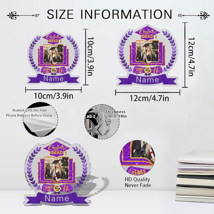 UUBAO Customized Graduation Plaque with Single Picture Custom Picture 2025 Congrats Grad Crystal Desktop Farewell Keepsake Gift (Purple)