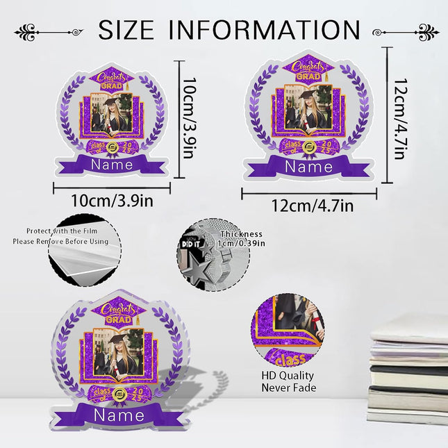 UUBAO Customized Graduation Plaque with Single Picture Custom Picture 2025 Congrats Grad Crystal Desktop Farewell Keepsake Gift (Purple)