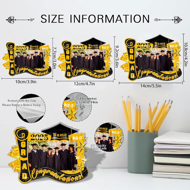 UUBAO Customized Graduation Plaque with Photo Crystal Desktop Keepsake Gift (Black and Gold)