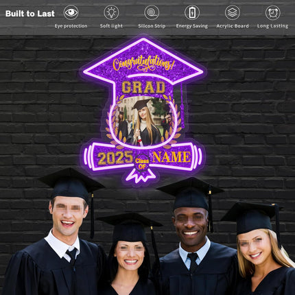 UUBAO Custom Graduation Gift LED Neon Signs Class of 2025 Personalized Photo Congrats Grad USB Powered (Purple)
