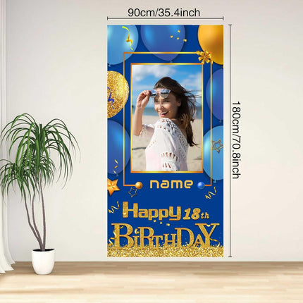 UUBAO Custom Happy Birthday Door Banner Backdrop Birthday Decorations Party Supplies for Women Men(Navy Blue)