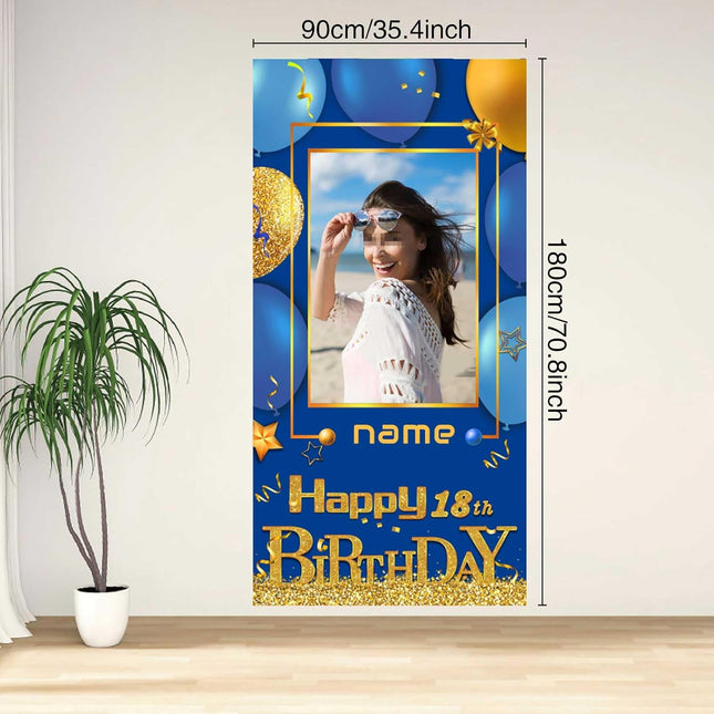 UUBAO Custom Happy Birthday Door Banner Backdrop Birthday Decorations Party Supplies for Women Men(Navy Blue)