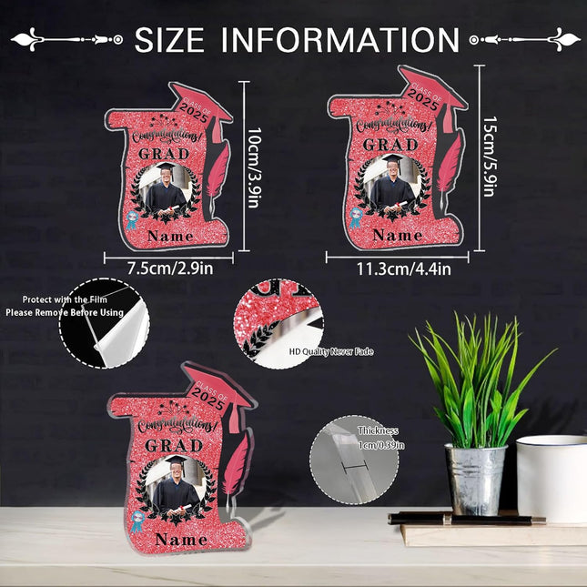 UUBAO Personalized Graduation Gift Class of 2025 Desk Paperweight Farewell Memorial Decorative Signs Plaques with Photo (Pink)
