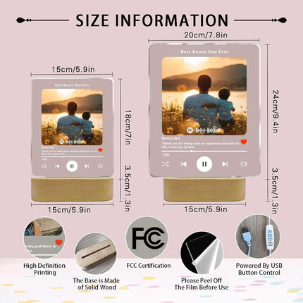 UUBAO Customized Acrylic LED Night Light Lamp Personalized Father's Day Gifts Custom Photo for Bonus Dad