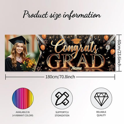 UUBAO Custom Graduation Party Decorations Personalization Banner Class of 2025 Backdrop (Orange）